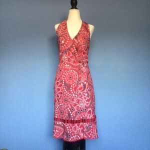 Red Paisley Print Sleeveless Dress